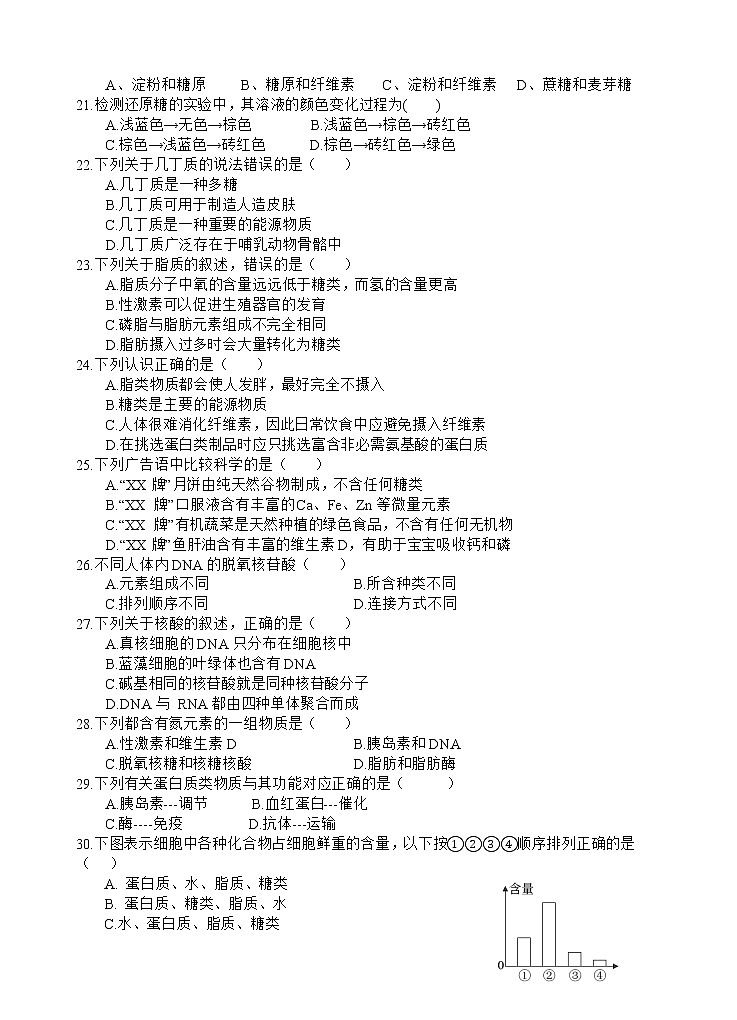 2023四川省射洪中学高一上学期期中考试生物含答案03
