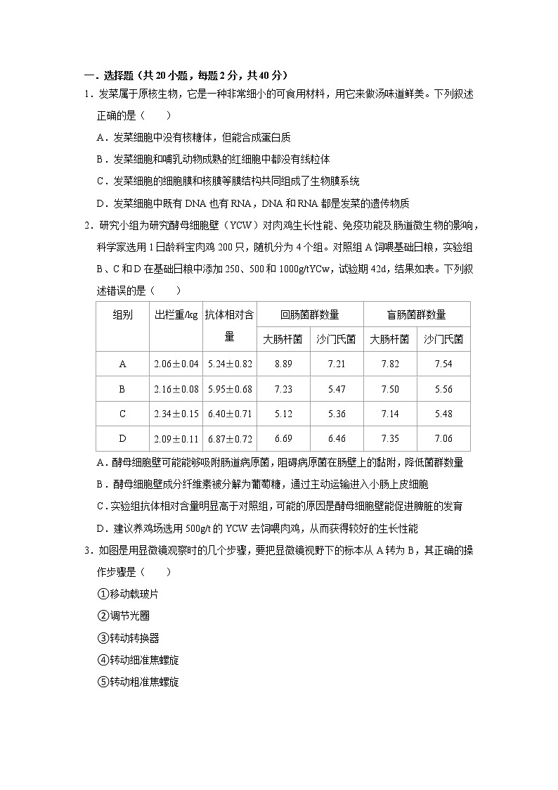 人教版（2019）细胞的多样性和统一性练习题附带答案第1页