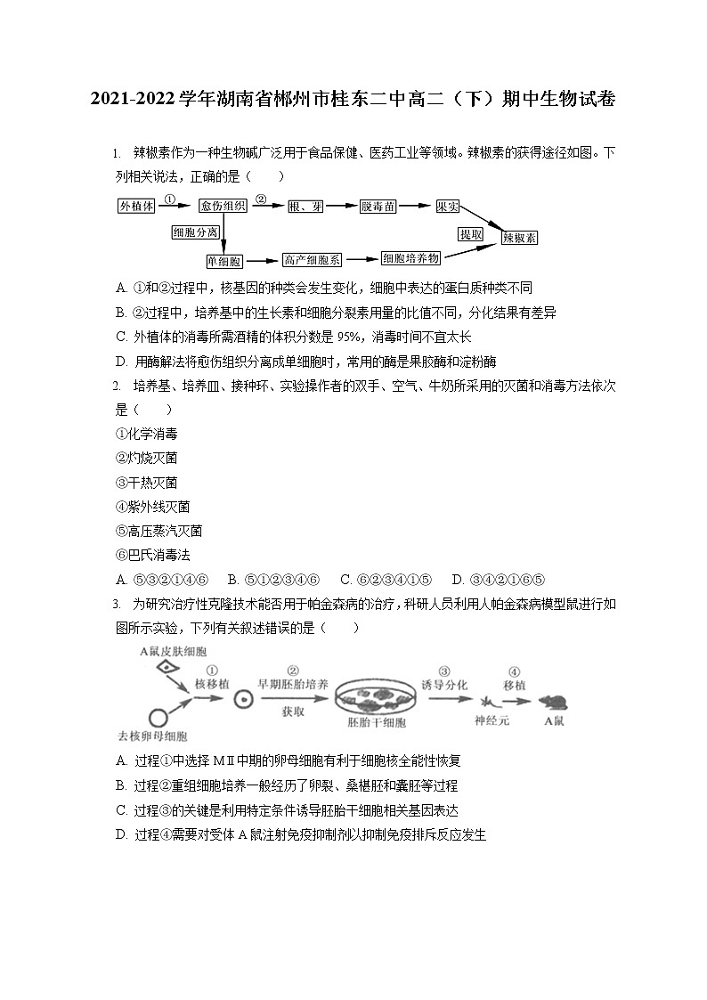 2021-2022学年湖南省郴州市桂东二中高二（下）期中生物试卷（含答案解析）01