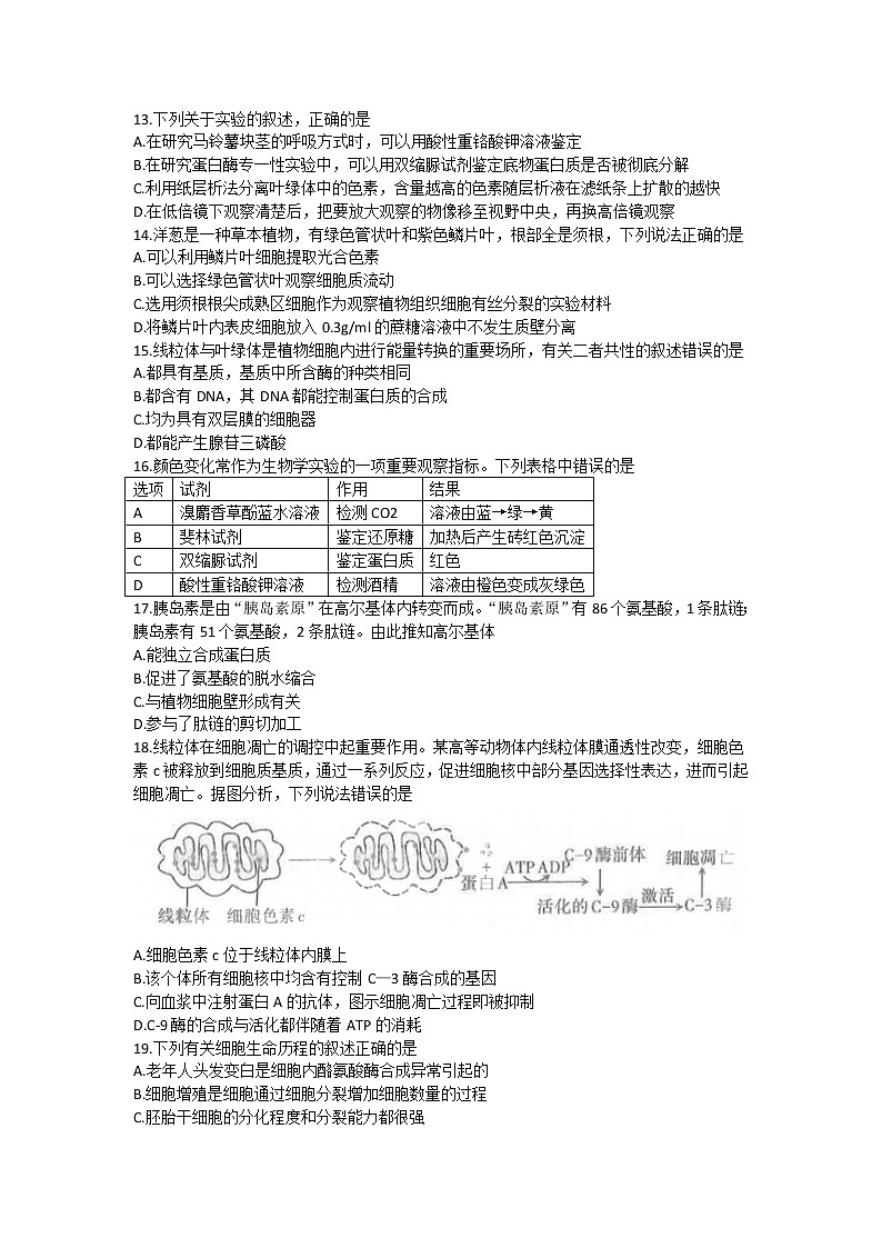 2023太原高三上学期期中质量监测试题生物含答案第3页