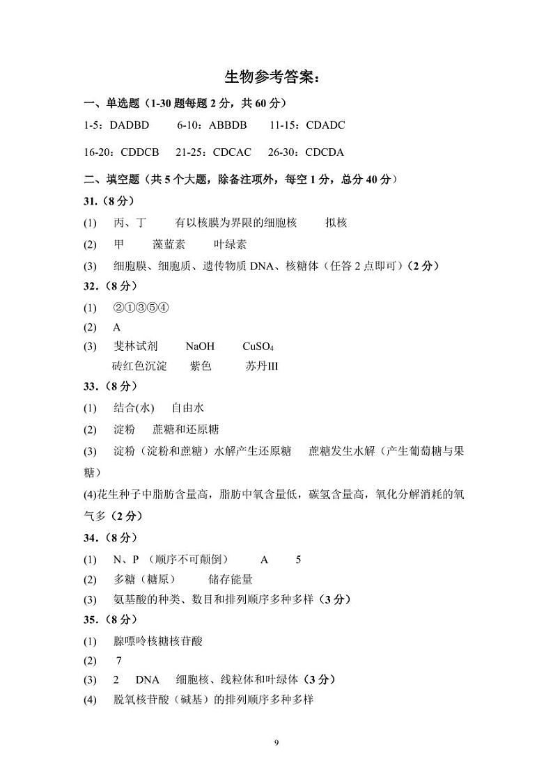 2023马鞍山二中高一上学期期中考试生物PDF版含答案（可编辑）01