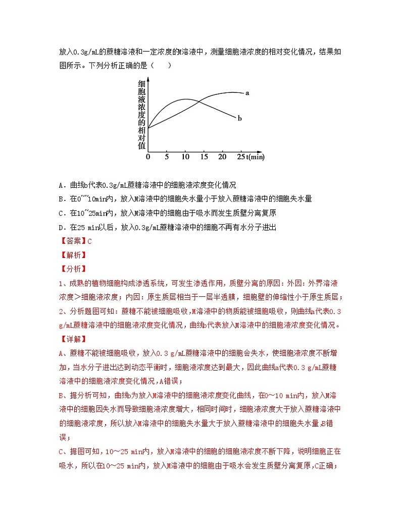 考点01 细胞的物质输入和输出（解析版）练习第3页