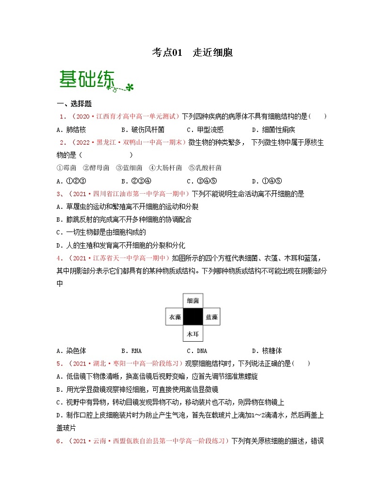 考点01 走近细胞（原卷版）练习第1页