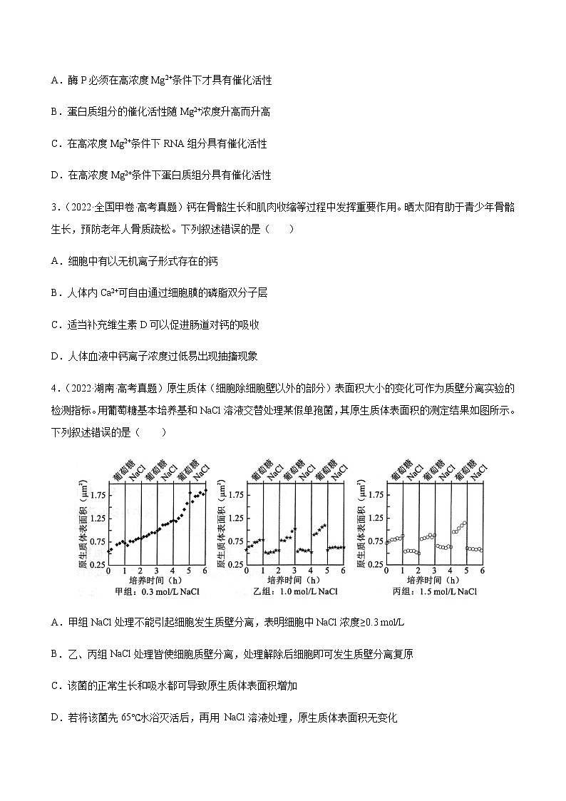 专题02 细胞的物质运输、酶与ATP-十年（2013-2022）高考生物真题分项汇编（全国通用）02