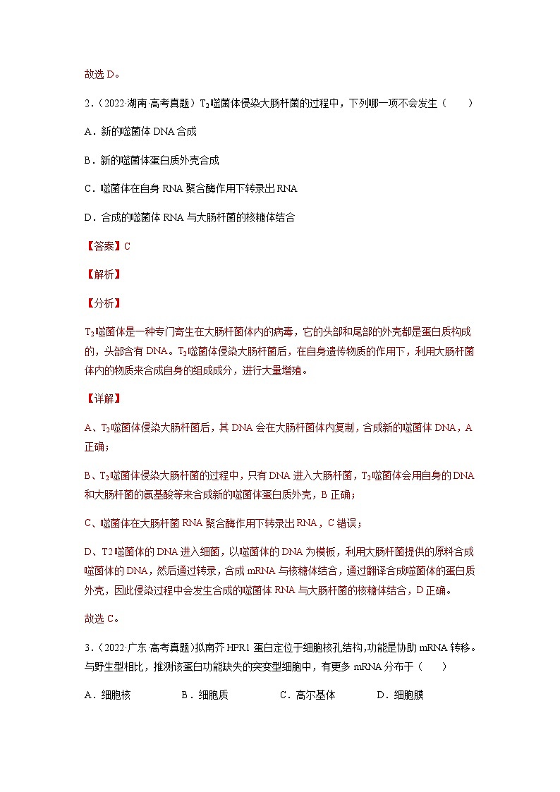 专题05 遗传的分子基础-十年（2013-2022）高考生物真题分项汇编（全国通用）（解析版）第2页
