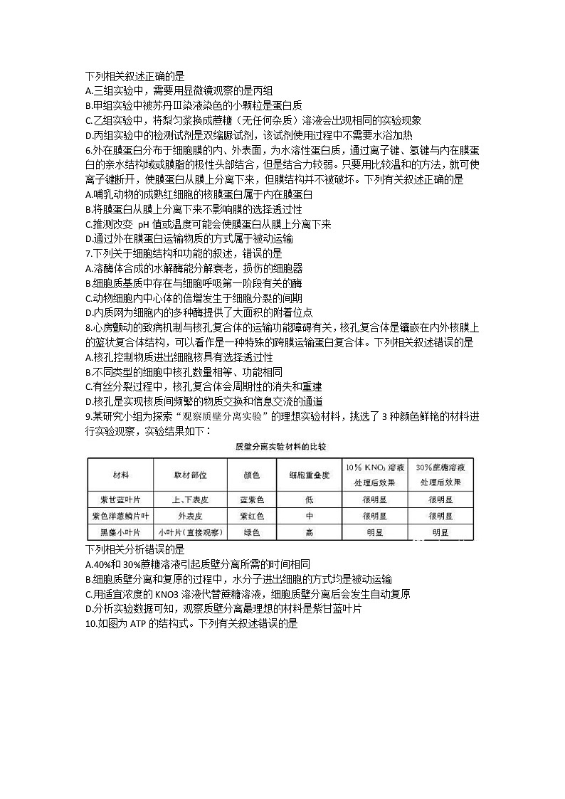 2023宜昌协作体高三上学期期中考试生物试题含解析02