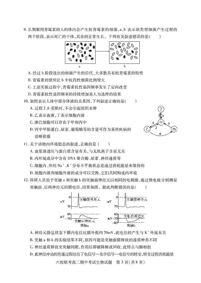 2023湖北省宜城一中、枣阳一中等六校联考高二上学期期中考试生物试题PDF版含答案（可编辑）03