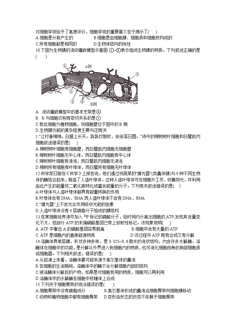 浙江省温州十校联合体2022-2023学年高一生物上学期期中联考试题（Word版附答案）第2页