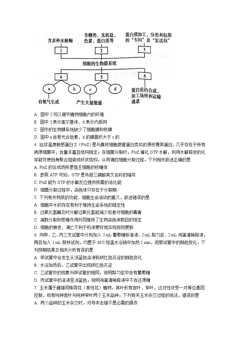 湖南省湘西州七县一市2023届高三生物上学期质量检测试卷（Word版附答案）第2页