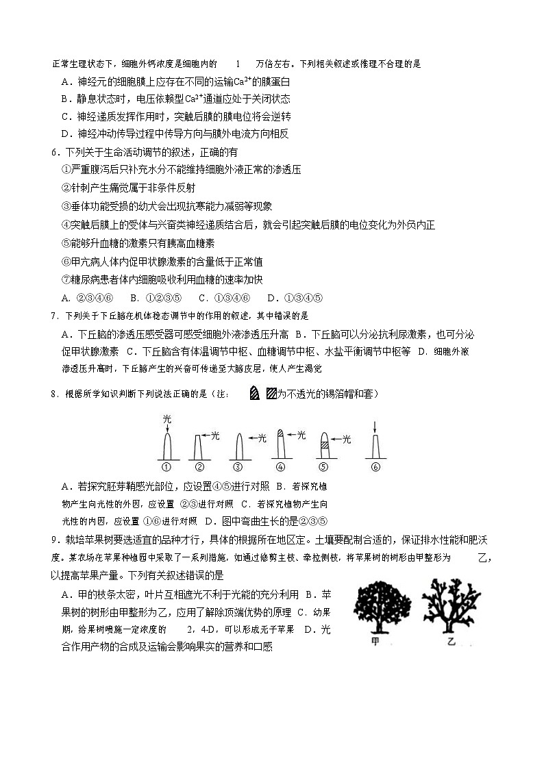 2022雅安中学高二上学期期中考试生物含答案02