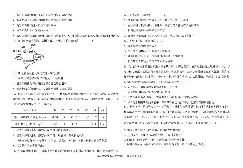 福建省福州市八县（市、区）一中2022-2023学年高三上学期期中联考生物试题02