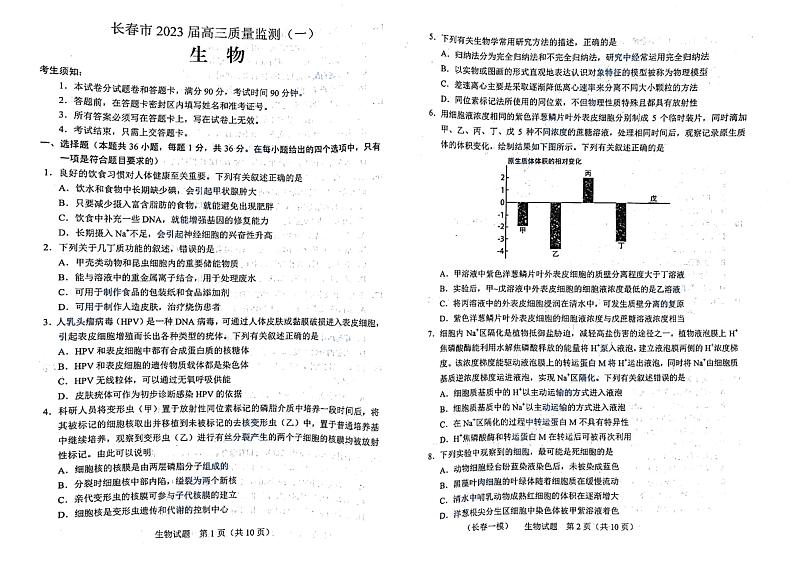 吉林省长春市2022-2023学年高三上学期质量监测（一）生物试题01