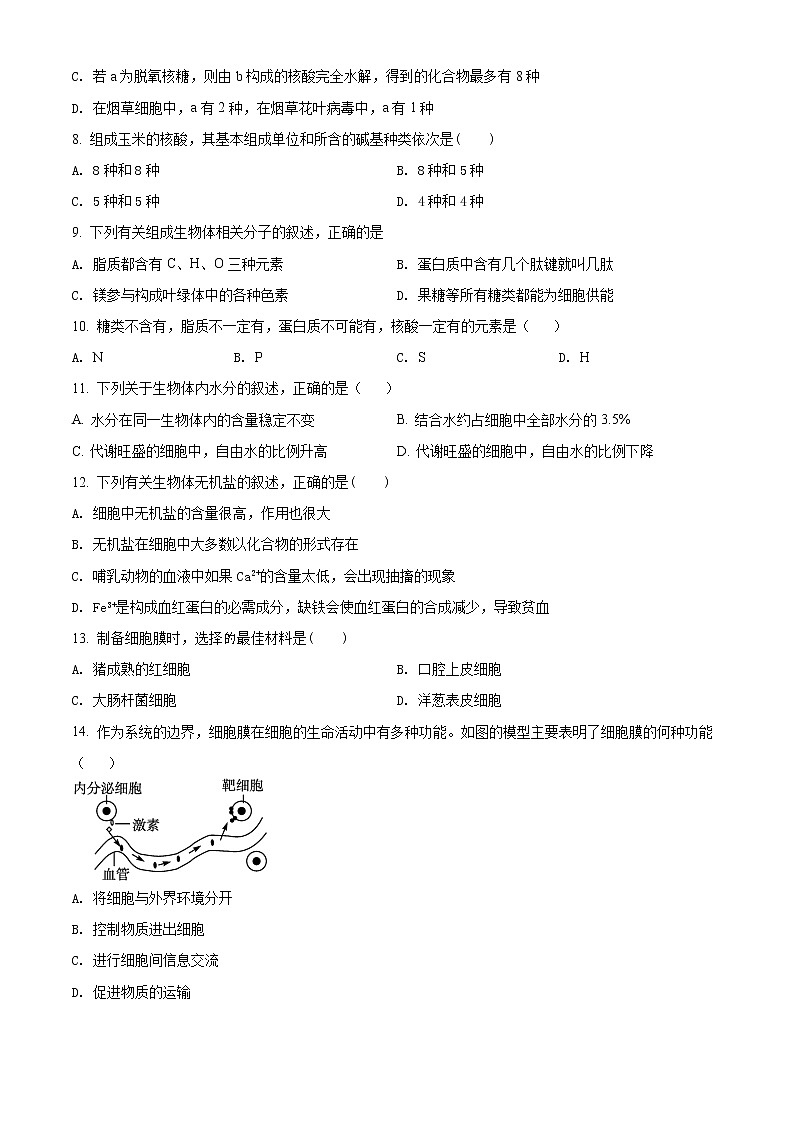 精品解析：黑龙江省佳木斯市三江管理局二中2021-2022学年高一上学期期中生物试题02