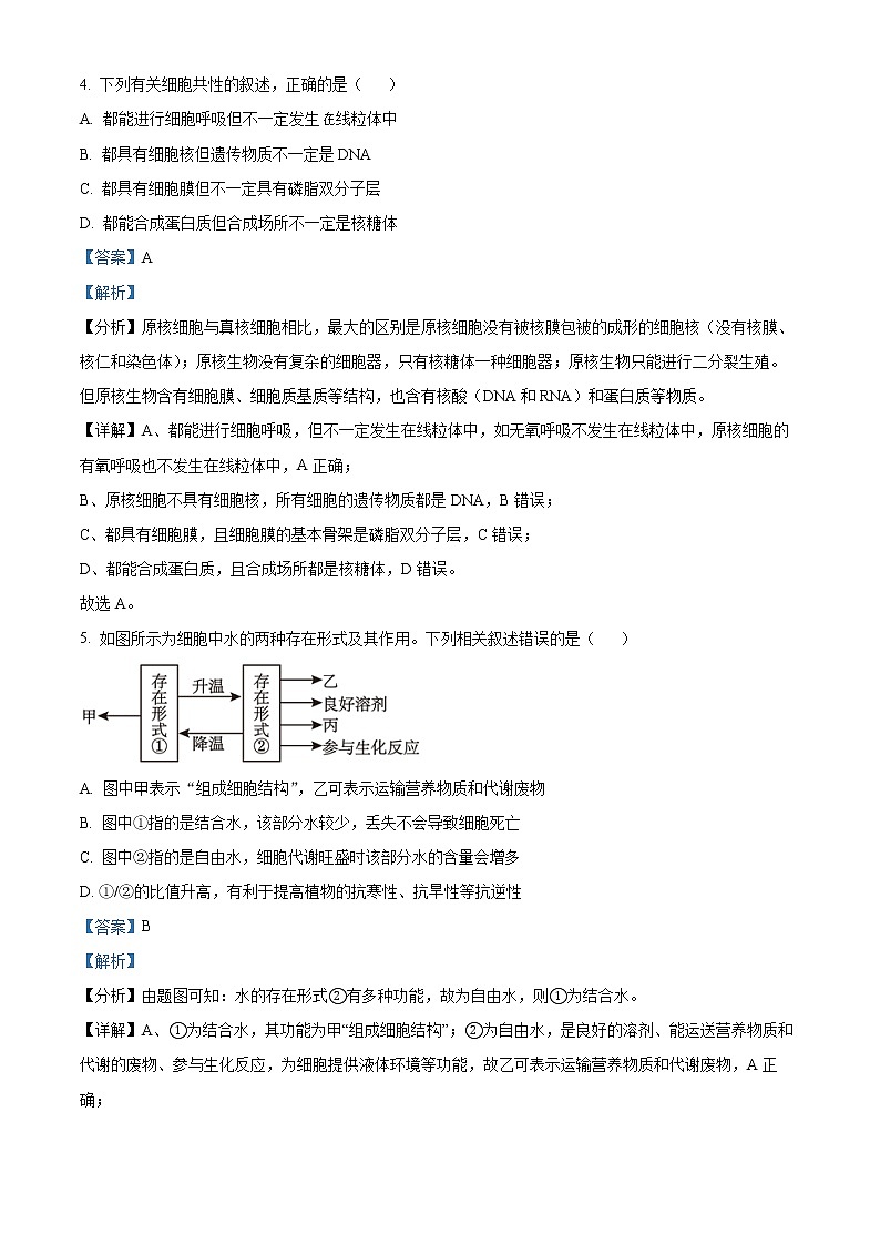 精品解析：湖南省常德市鼎城区一中2021-2022学年高一上学期期中生物试题03