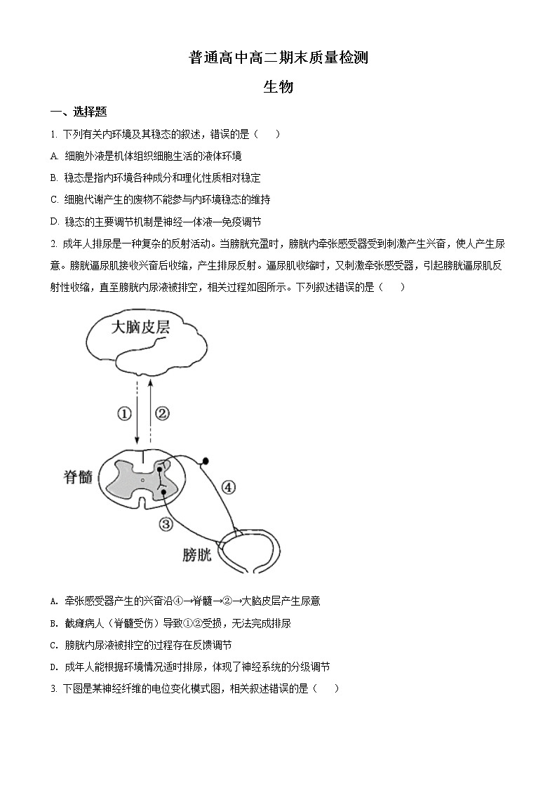 精品解析：山东省淄博市2020-2021学年高二上学期期末生物试题01