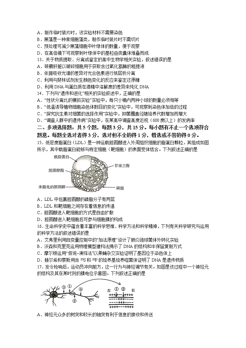 2023无锡高三上学期期中教学测试生物试题含答案03