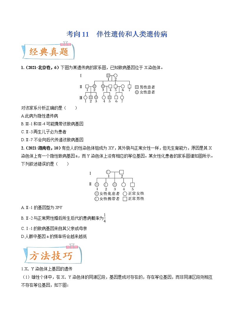 【备战2023高考】生物专题讲与练——考向11《伴性遗传和人类遗传病》全能练（全国通用）（原卷版）第1页