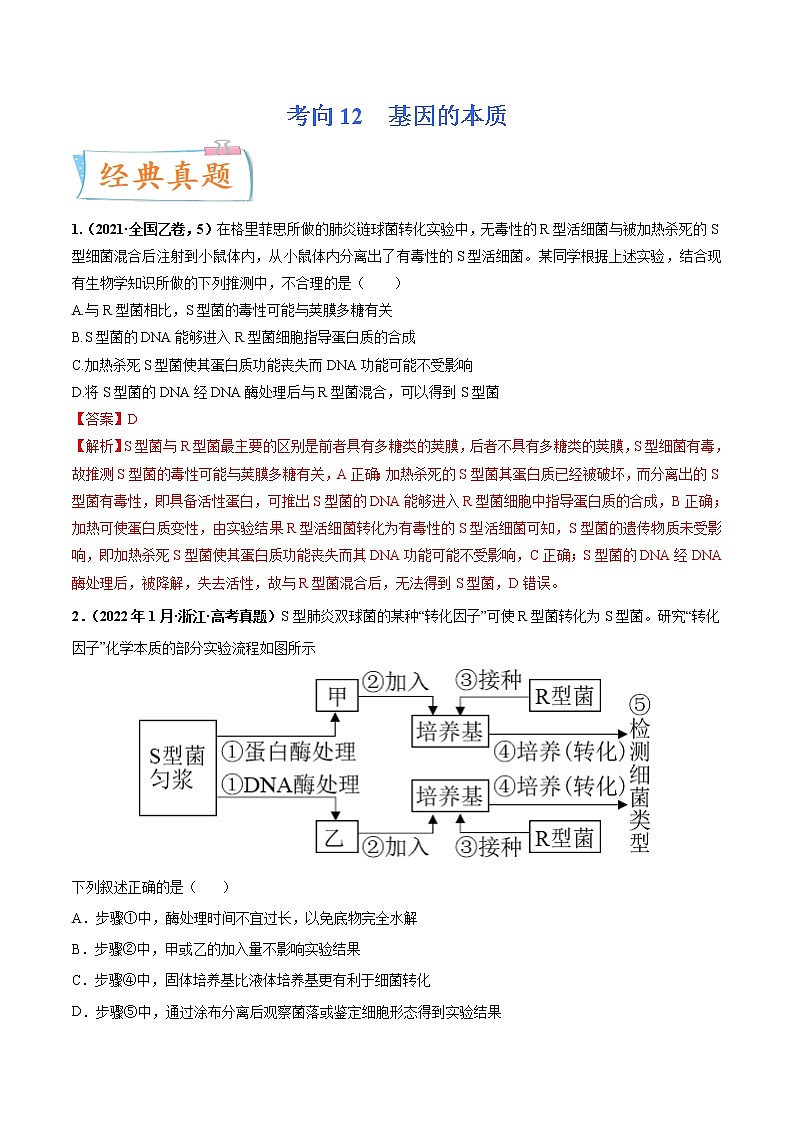 【备战2023高考】生物专题讲与练——考向12《基因的本质》全能练（含解析）（全国通用）01