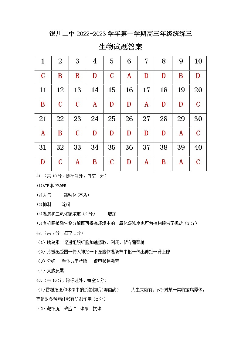 高三统练三生物答案第1页