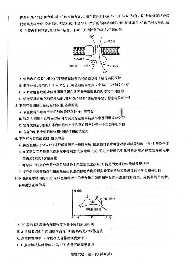 2021-2022学年河南省名校高二下学期期末考试生物试题PDF版含答案02