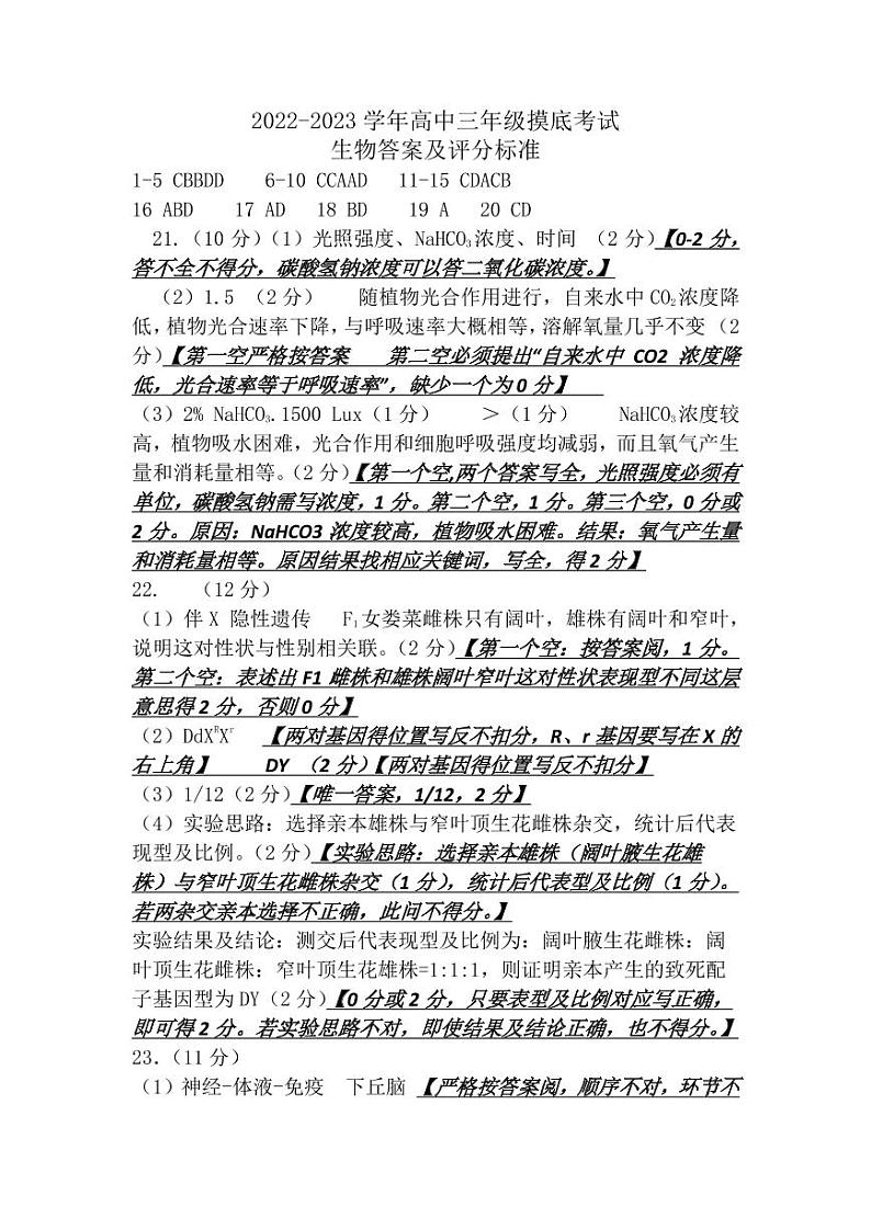 2023届山东省济南市高三开学摸底考试生物试题扫描版含答案01