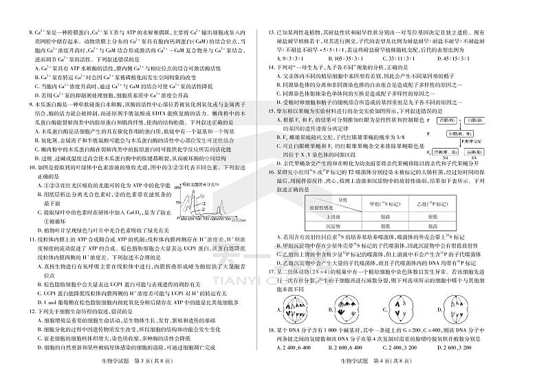 2022天一大联考安徽卓越高三第一次联考生物试卷第2页