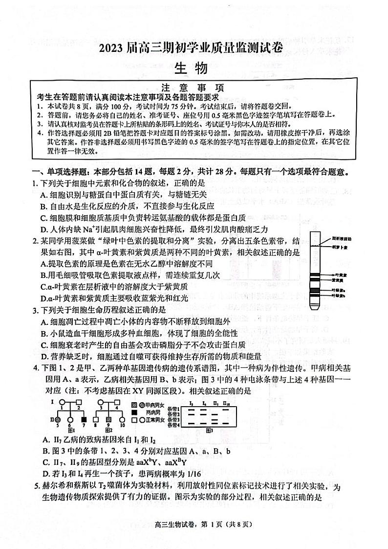 生物试题第1页