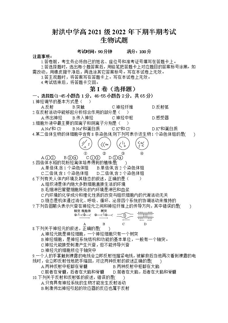 四川省射洪中学2022-2023学年高二生物上学期期中考试试卷（Word版附答案）01