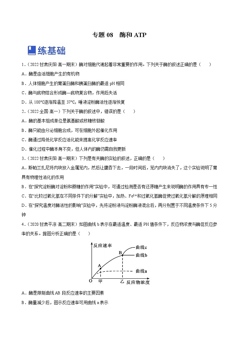 【备战2023高考】生物总复习——专题08《酶和ATP》练习（新教材新高考）01
