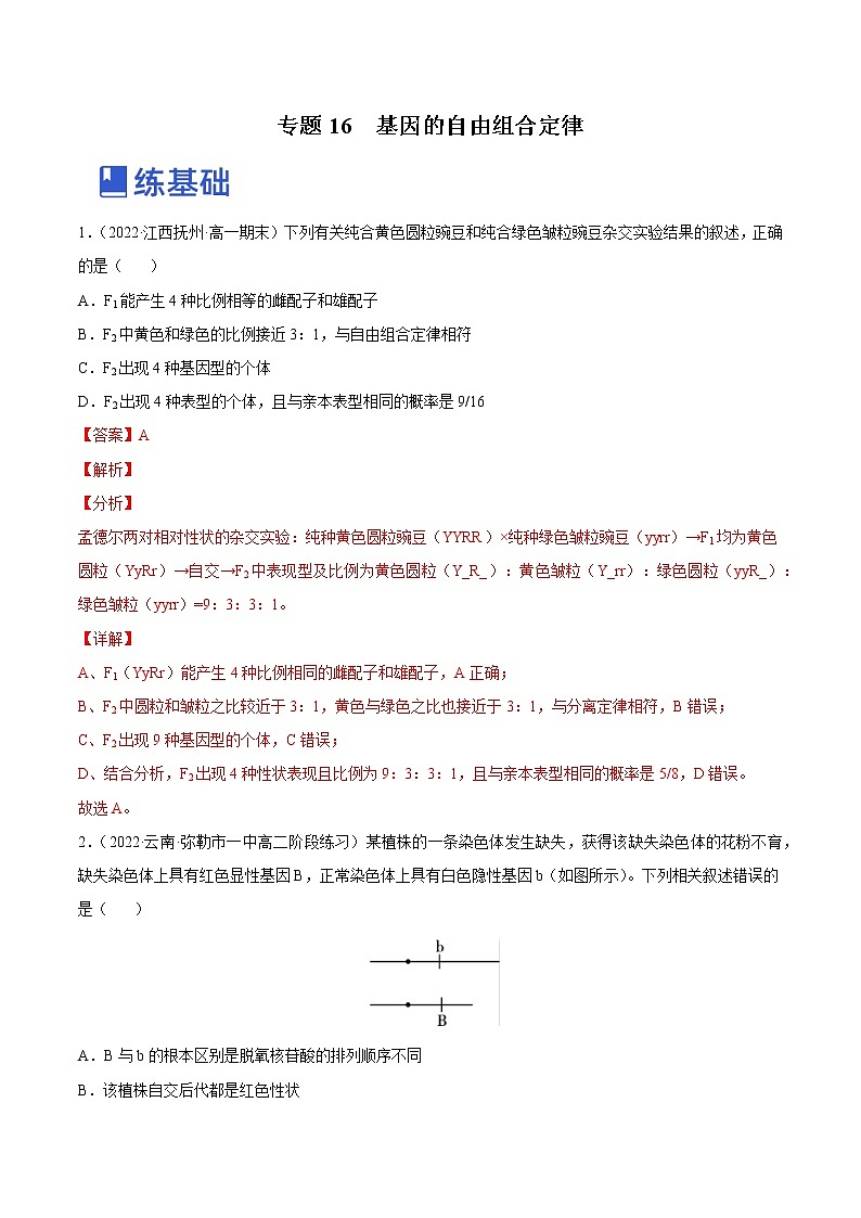 【备战2023高考】生物总复习——专题16《基因的自由组合定律》讲与练（解析版）第1页