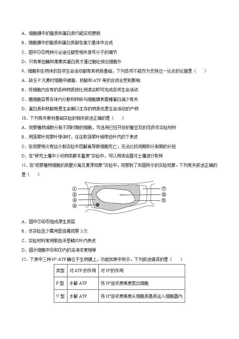 【备战2023高考】生物总复习——第二单元《细胞的基本结构和物质运输》检测卷（B卷·提升能力）（原卷版）第3页