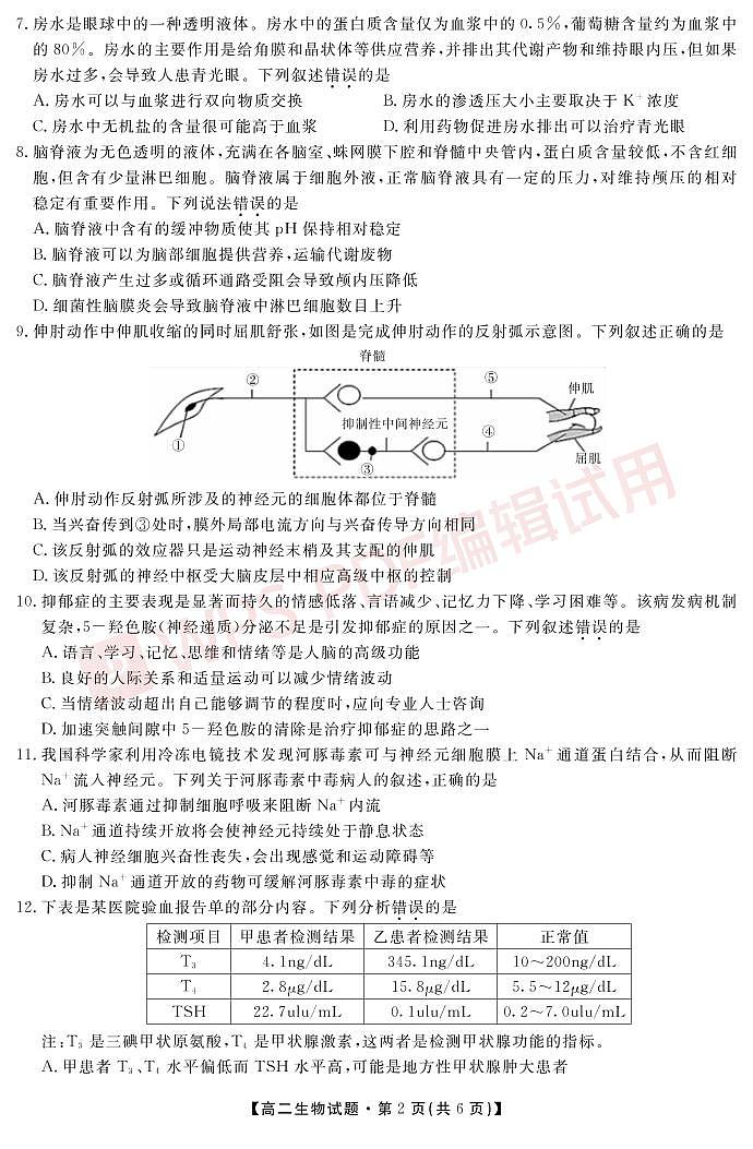 生物试题陕西省安康市2022-2023学年高二上学期期中考试02