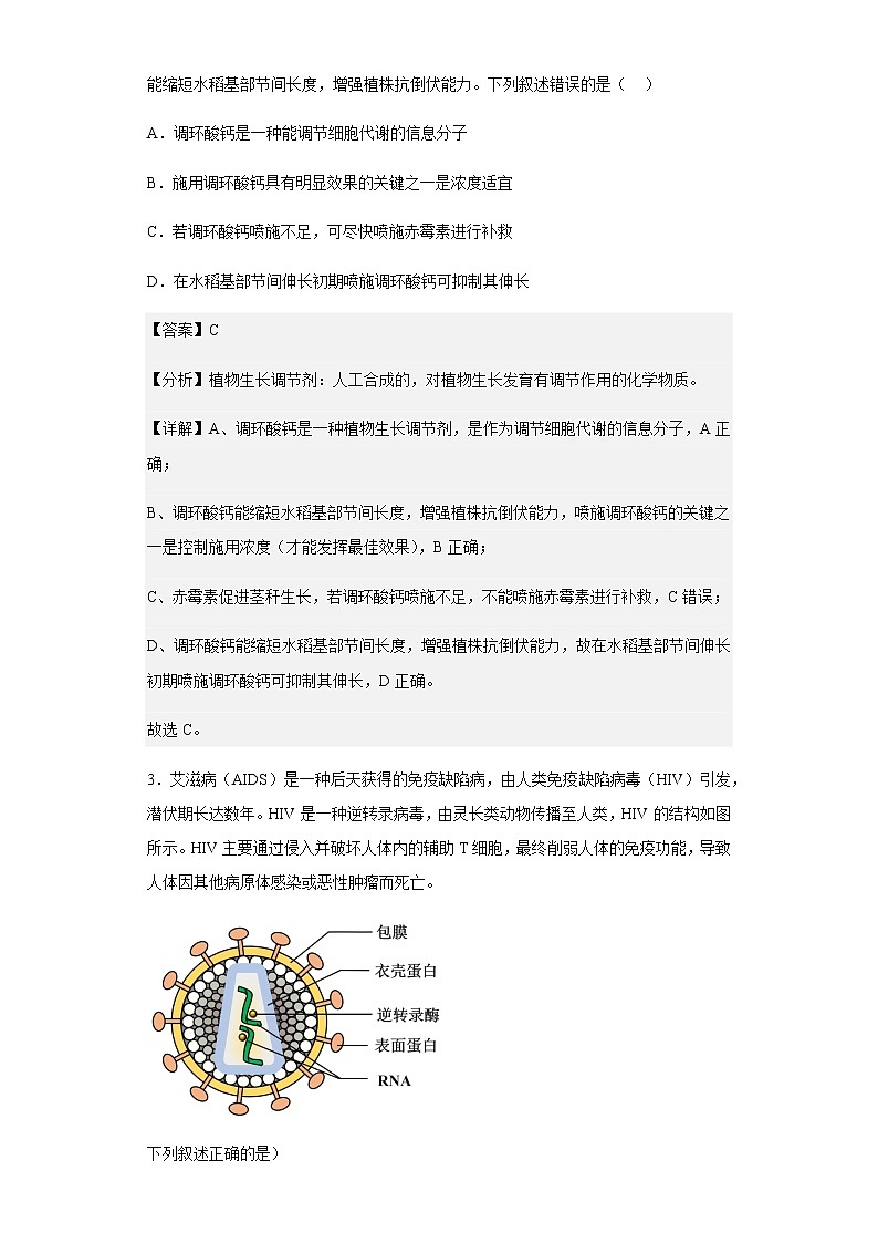 2022-2023学年浙江省嘉兴市高三9月检测生物试题含解析第2页
