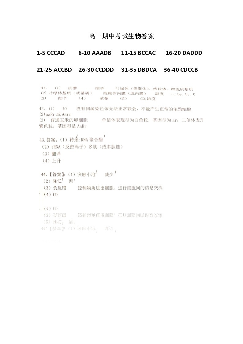 生物答案齐齐哈尔部分地区2022-2023高三上学期期中考试第1页