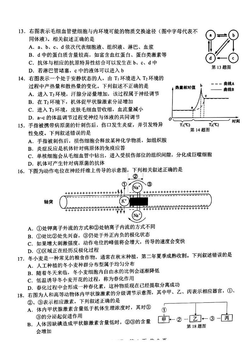 2022-2023学年浙江省杭州地区（含周边）重点中学高二上学期期中考试 生物 PDF版第3页