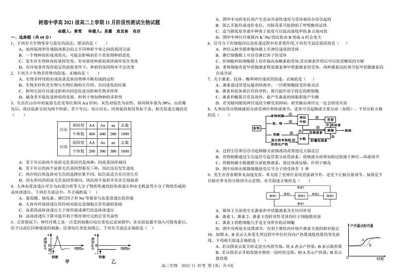 2023四川省树德中学高二上学期11月阶段性测试生物pdf版含答案（可编辑）第1页