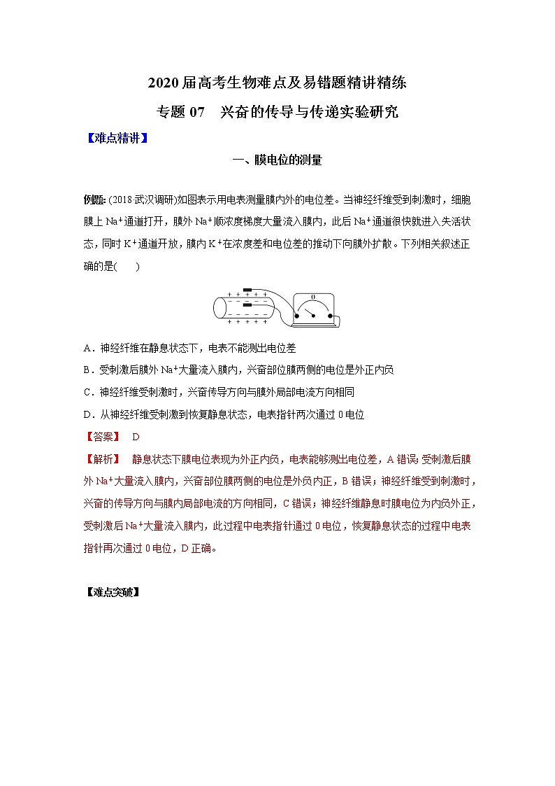 高中生物专题07 兴奋的传导与传递实验研究（有答案）第1页
