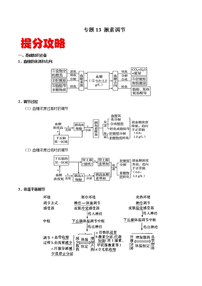 高中生物专题13 激素调节-备战2021年高考生物专题提分攻略（无答案）第1页