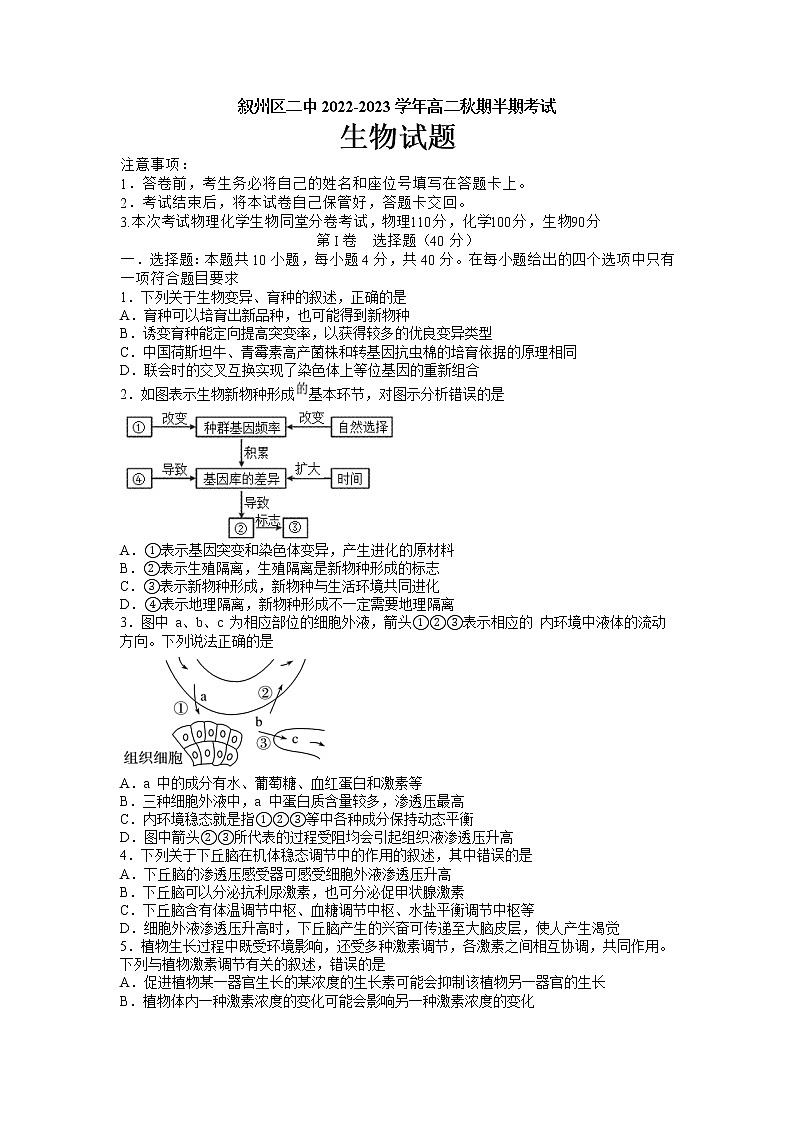 四川省宜宾市叙州区第二中学校2022-2023学年高二上学期期中考试生物试题（含答案）01