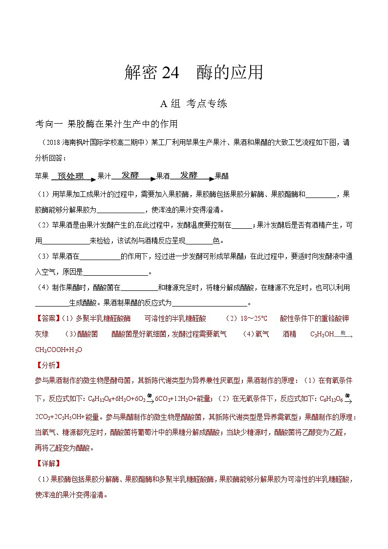 高中生物解密24 酶的应用（分层训练）（有答案）第1页