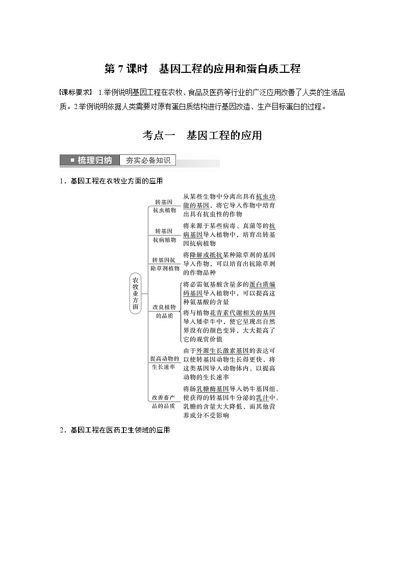 高中生物2023年高考生物一轮复习（新人教新高考） 第10单元 第7课时　基因工程的应用和蛋白质工程第1页