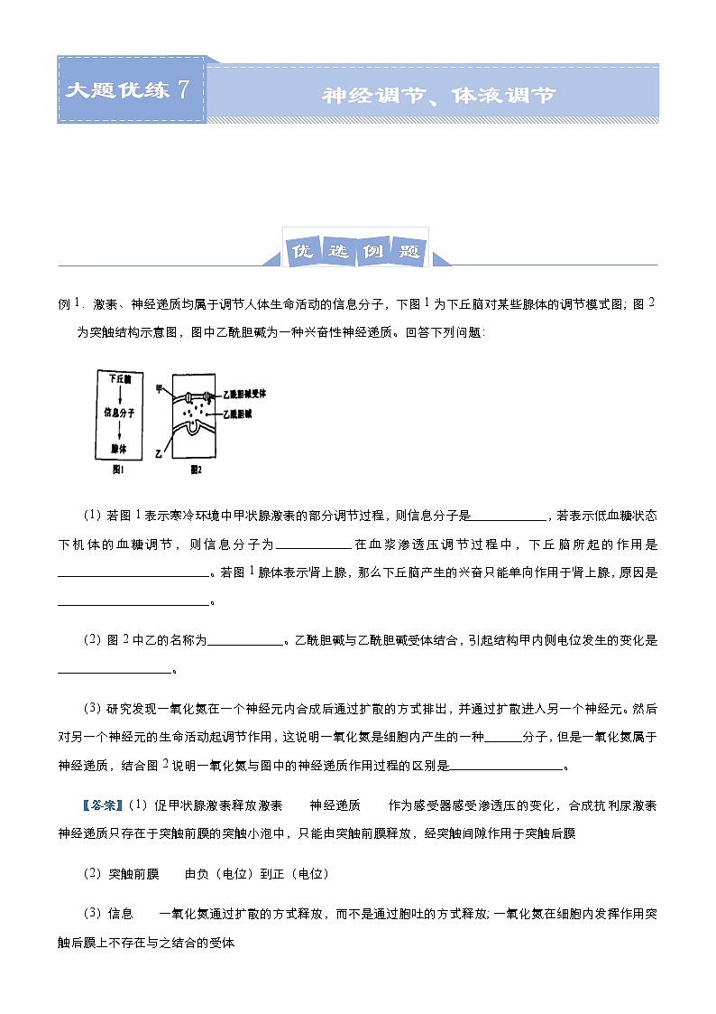 高中生物 （新高考）2021届高三大题优练7 神经调节、体液调节 教师版第1页