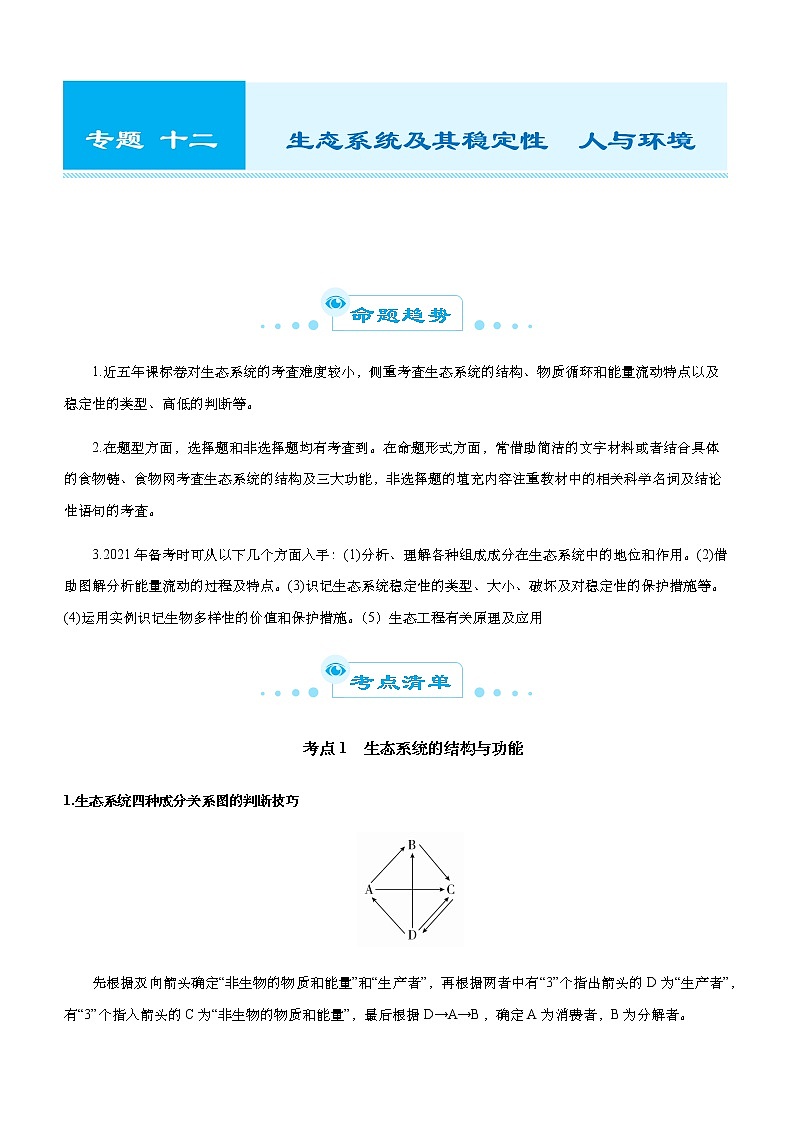 高中生物 （新高考）2021届高考二轮精品专题十二 生态系统及其稳定性  人与环境 教师版第1页