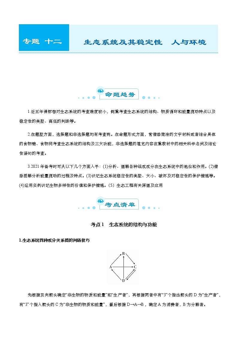 高中生物 （新高考）2021届高考二轮精品专题十二 生态系统及其稳定性  人与环境 学生版第1页
