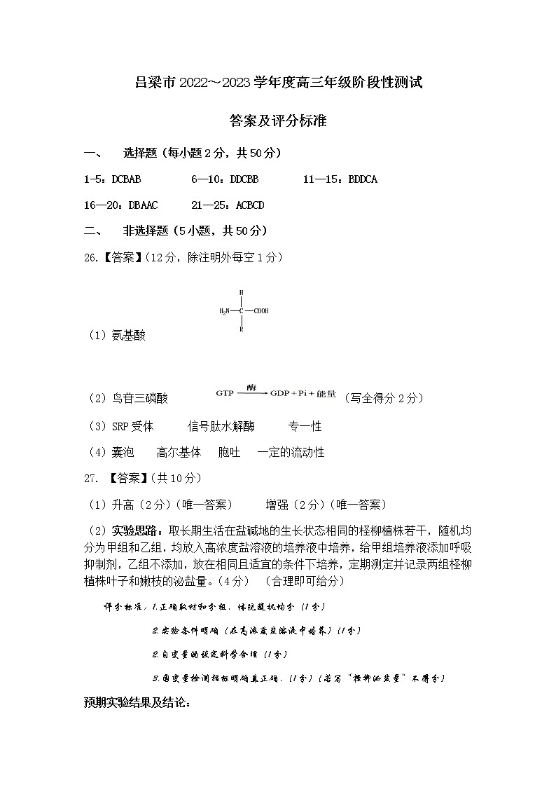 2023吕梁高三上学期阶段性检测生物试题PDF版含答案01