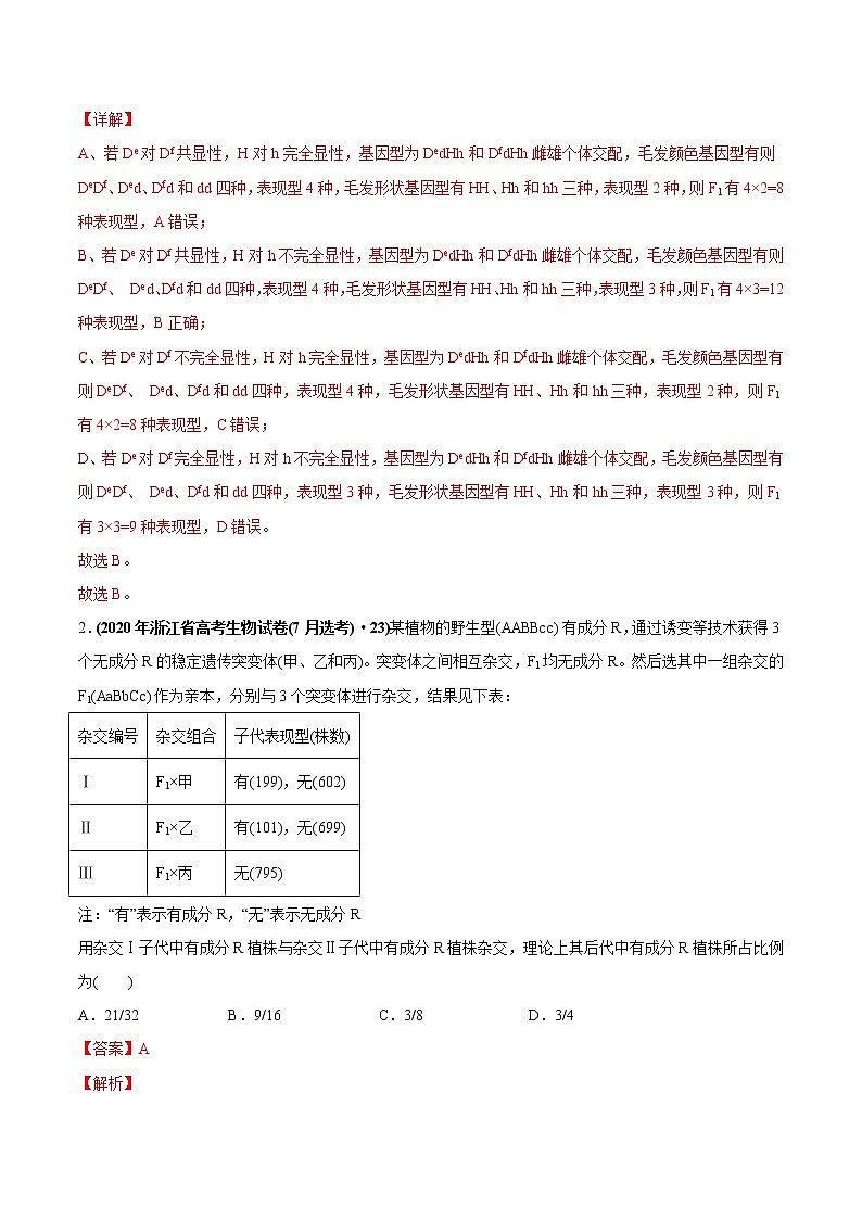高中生物专题09 基因的自由组合定律-2020年高考真题和模拟题生物分项汇编（教师版含解析）第2页
