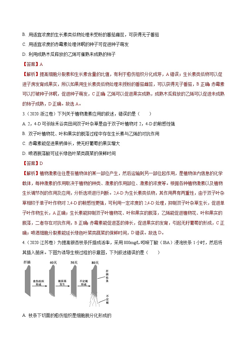 高中生物专题09 植物的激素调节-十年（2011-2020）高考真题生物分项详解（有答案）02