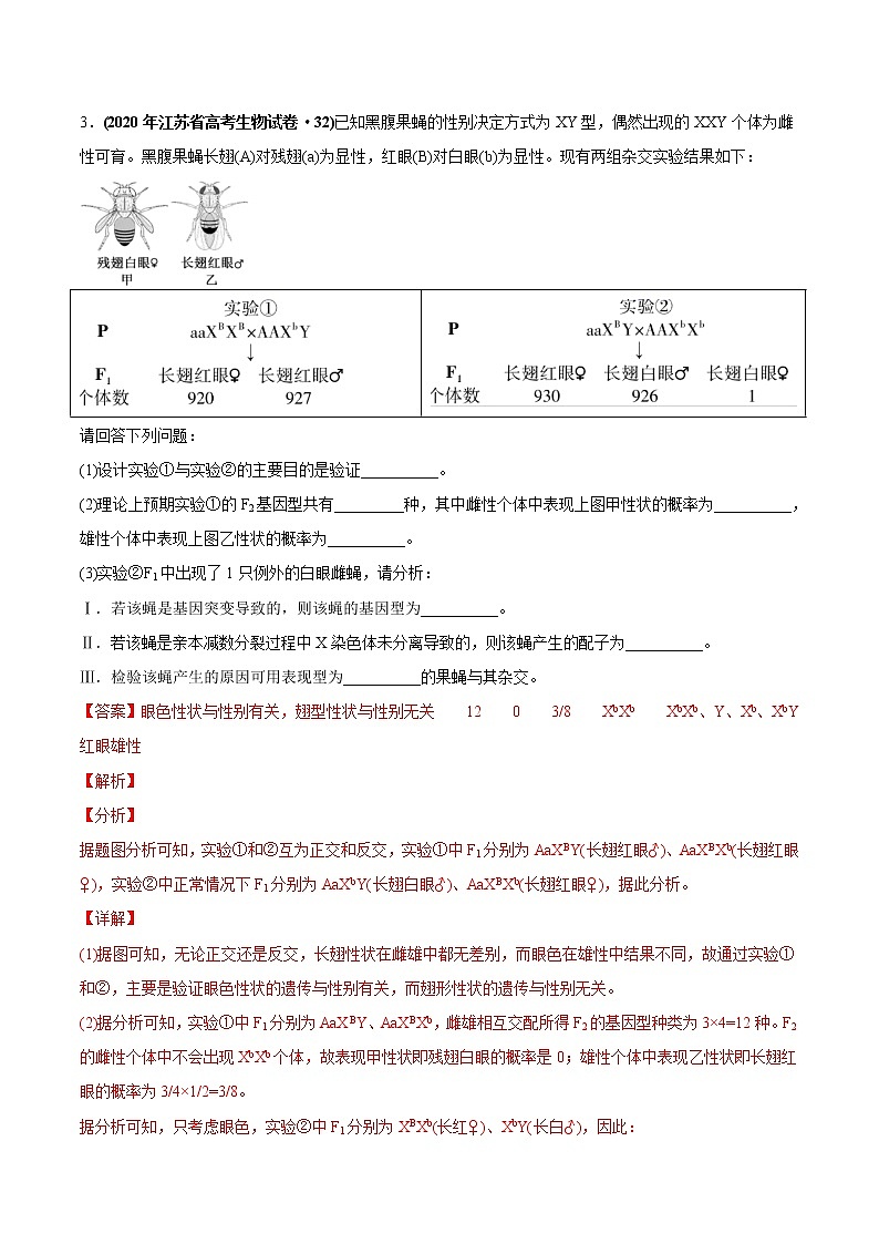 高中生物专题10 伴性遗传和人类遗传病-2020年高考真题和模拟题生物分项汇编（教师版含解析）03