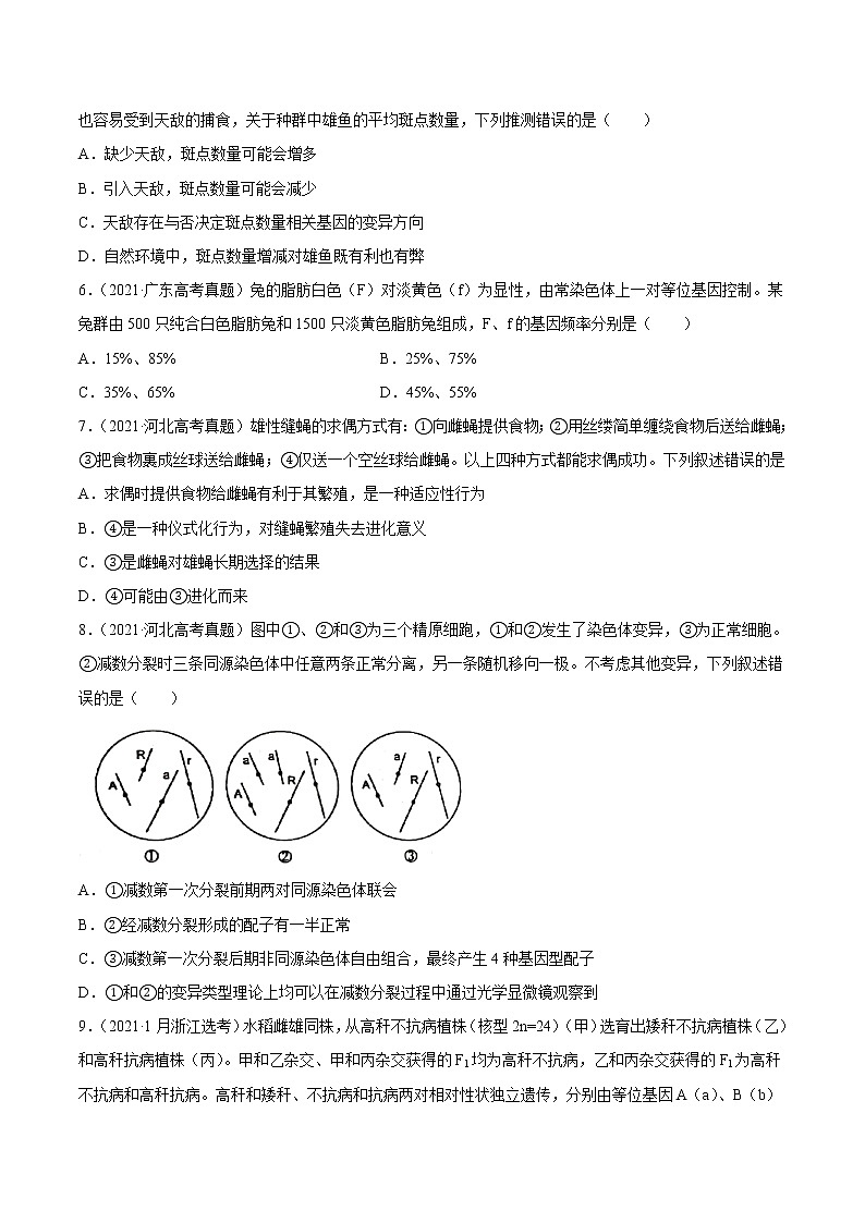 高中生物专题10 变异、育种与进化-2021年高考真题和模拟题生物分项汇编（无答案）02