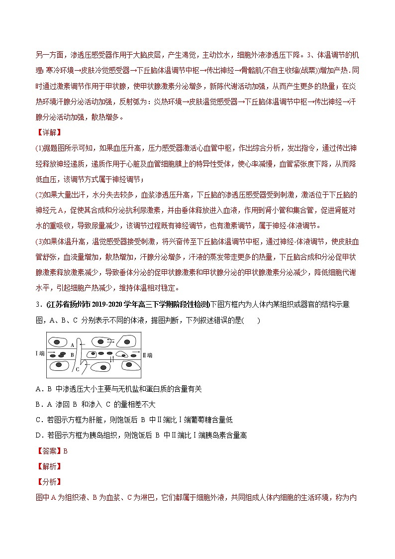 高中生物专题13 内环境及其稳态-2020年高考真题和模拟题生物分项汇编（教师版含解析）第3页